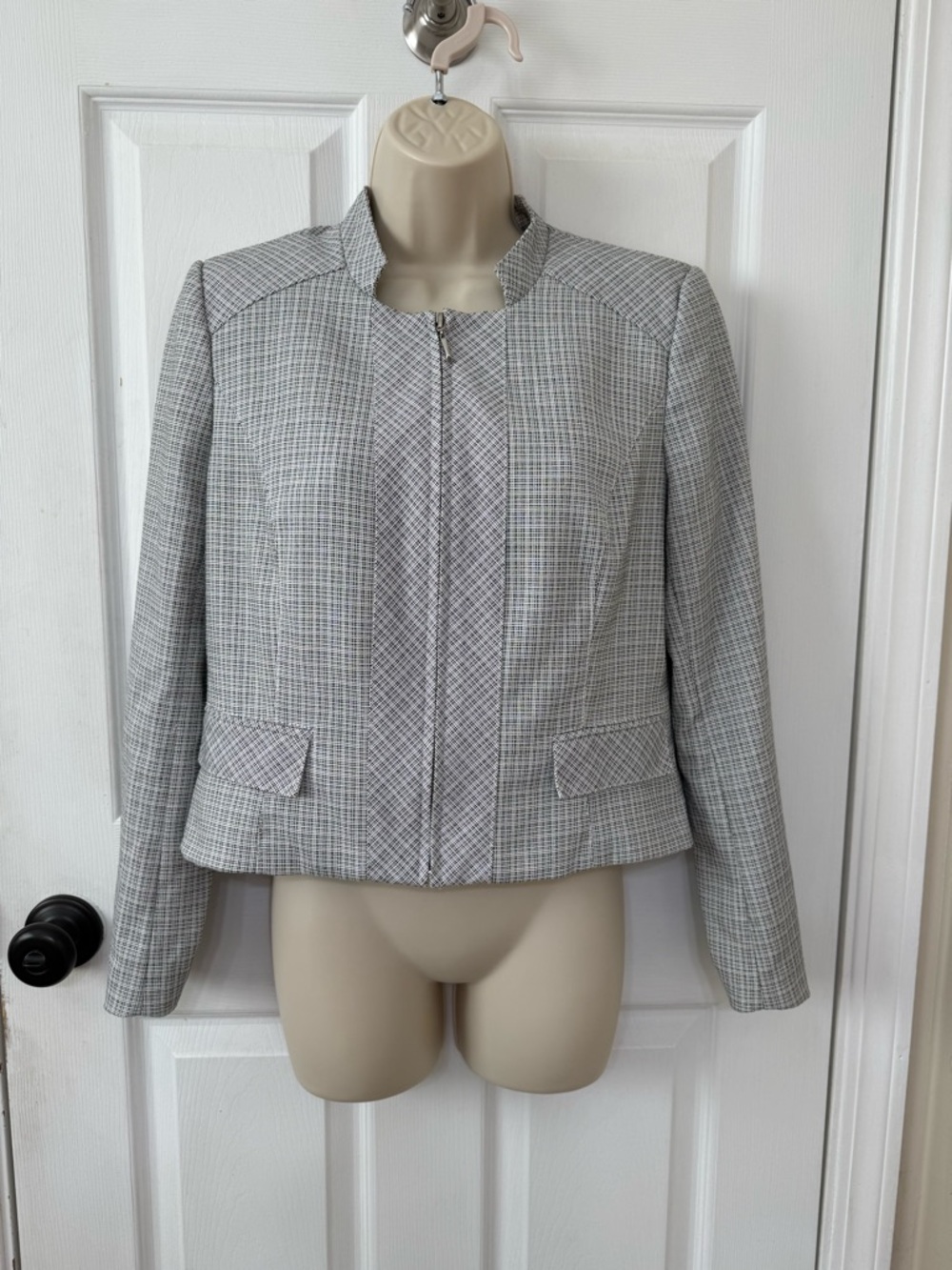 White House Black Market Plaid Moto Blazer Jacket Petite 10P - Picture 2 of 12